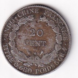 Alternative view of French Indochina 20 Cents 1925 Rare Silver Coin #D-206