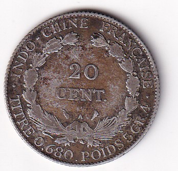 French Indochina 20 Cents 1925 Rare Silver Coin #D-206 - Image 2