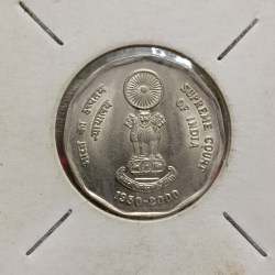 Two Rs Scare Coin Supreme Court of India 1950 -2000 Calcutta Mint Gem Unc Condition