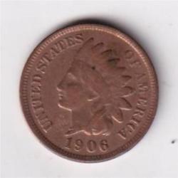 United States(America) 1 Cent 1906 ("Indian Head Cent") Rare Coin #D-229