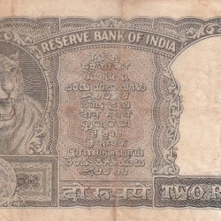 Alternative view of 2 Rupees Green Note HALF TIGER Governor P.C.Bhattacharya Rare Note