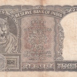 Alternative view of 2 Rupees Green Note HALF TIGER Governor P.C.Bhattacharya Rare Note