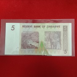 Alternative view of Five Dollars Reserve Bank of Zimbabwe Governor Dr.G.Gono Year 2007 Unc Condition