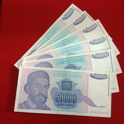 5000 Dinara Notes National Bank of Yoguslavia 6 Pcs Given