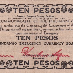 Island of Mindanao 10 Pesos (1943-1945) Rare Note #B-2