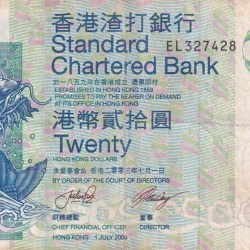 China › Hong Kong 20 Dollars Standard Chartered Bank RARE NOTE