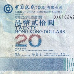 China › Hong Kong 20 Dollars Bank of China RARE NOTE