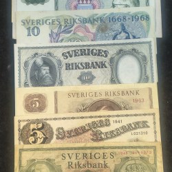SWEDEN 10 DIFFERENT KRONOR OLD ISSUE RARE (10 NOTE SET)