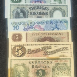 SWEDEN 10 DIFFERENT KRONOR OLD ISSUE RARE (10 NOTE SET) #2#