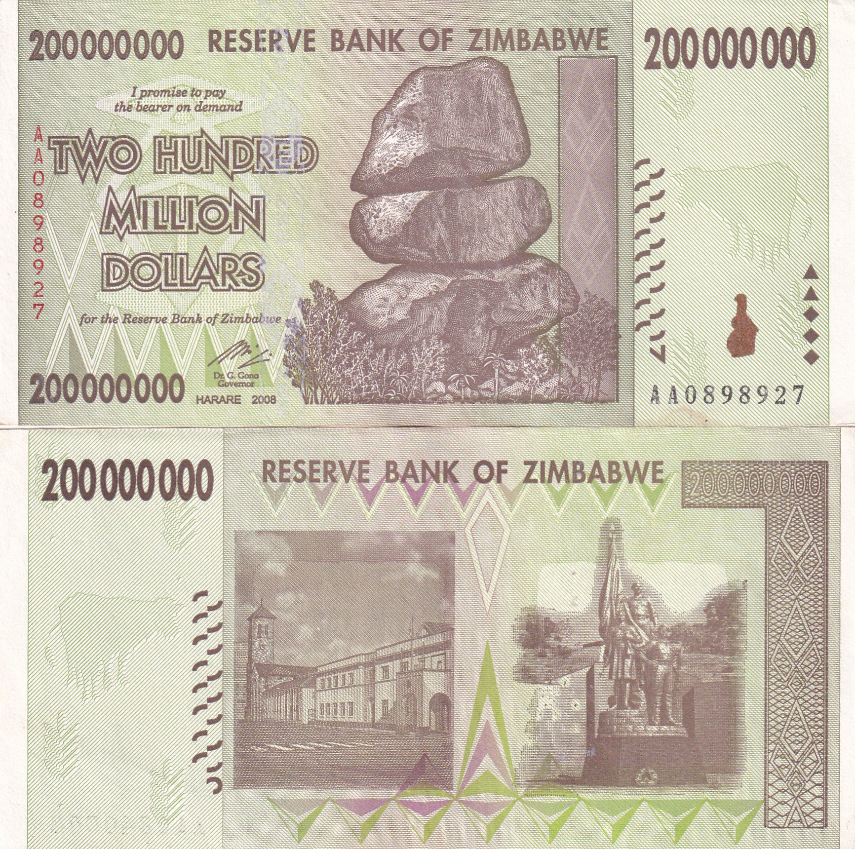 Zimbabwe 200000000 Rare Note #Q
