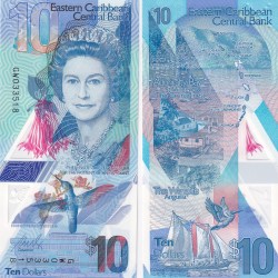 Eastern Caribbean States 10 Dollars Rare UNC Polymer Note #Q