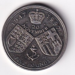 United Kingdom 5 Pounds 1997 (Elizabeth II Golden Wedding) UNC Commemorative Coin#D-244