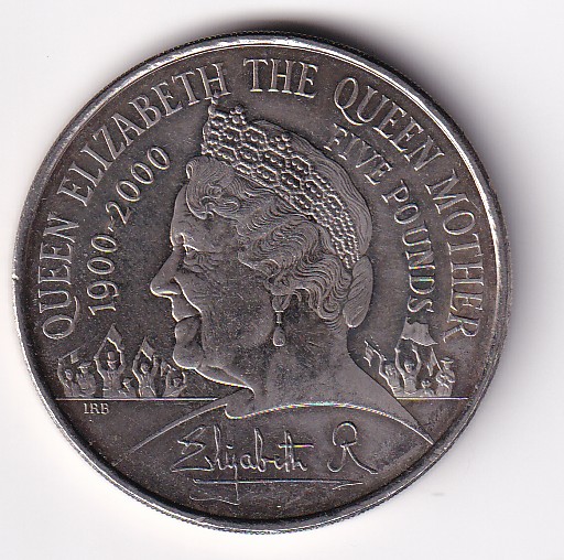 United Kingdom 5 Pounds 2000 (Elizabeth II Queen Mother 100th Birthday) UNC Commemorative Coin#D-245