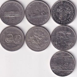 CANDA 1 DOLLAR ALL DIFFERENT COMMEMORATIVE RARE UNC (7 COIN SET)