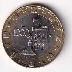 Alternative view of San Marino 1000 Lire (Millennium of building of Castle) Commemorative Coin#Z-29