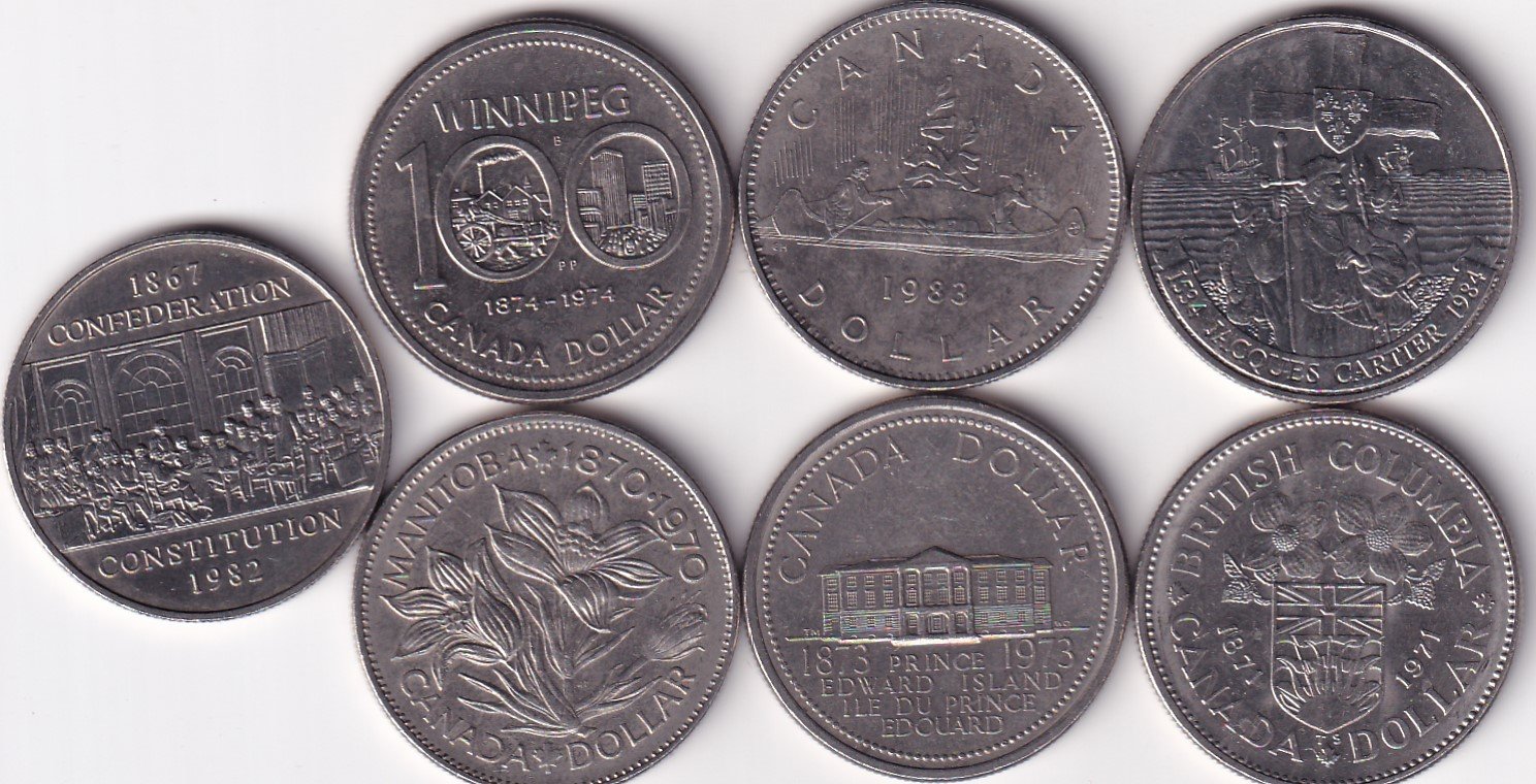 CANADA DOLLAR ALL DIFFERENT COMMEMORATIVE RARE ( 7 COIN SET )