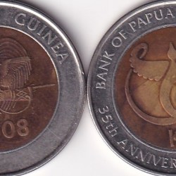Papua New Guinea 2 Kina 2008 - Elizabeth II 35 Years of the Bank of Papua New Guinea Rare Bimetallic Coin # Z-53