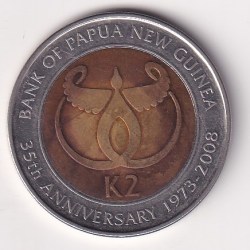 Alternative view of Papua New Guinea 2 Kina 2008 - Elizabeth II 35 Years of the Bank of Papua New Guinea Rare Bimetallic Coin # Z-53
