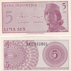 INDONESIA 5 LIMA SEN GEM UNC RARE NOTE