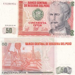 PERU 50 INTIS GEM UNC RARE NOTE