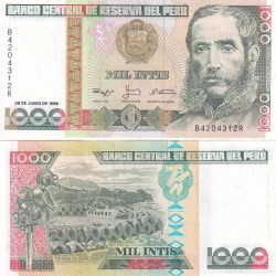 PERU 1000 INTIS GEM UNC RARE NOTE