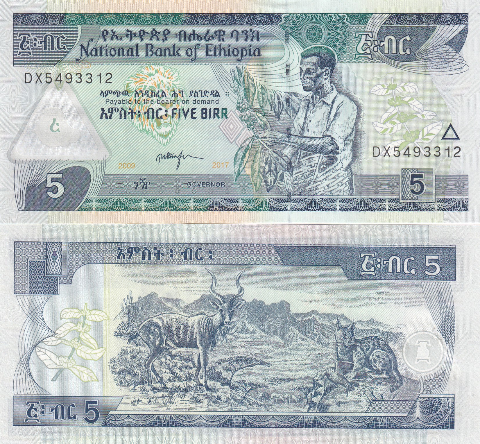 Ethiopia 5 Birr GEM UNC Rare Note