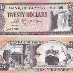 GUYANA 20 DOLLARS GEM UNC RARE NOTE