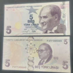 TURKEY 5 LIRA GEM UNC RARE NOTE