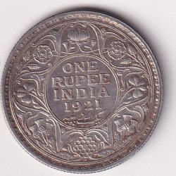 India - British 1 Rupee 1921 - George V Rare Silver Coin