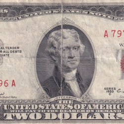 United States 2 Dollar (Red Seal right; no motto) Rare Note #B-2