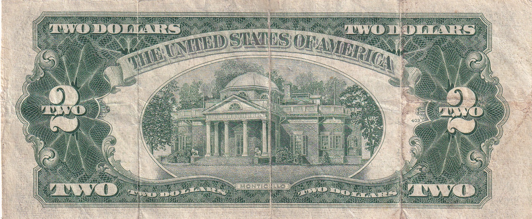 United States 2 Dollar (Red Seal right; no motto) Rare Note #B-2 - Image 2