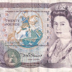 England 20 Pounds Elizabeth II (William Shakespeare 1564-1616) Rare Note #B-2