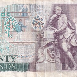 Alternative view of England 20 Pounds Elizabeth II (William Shakespeare 1564-1616) Rare Note #B-2