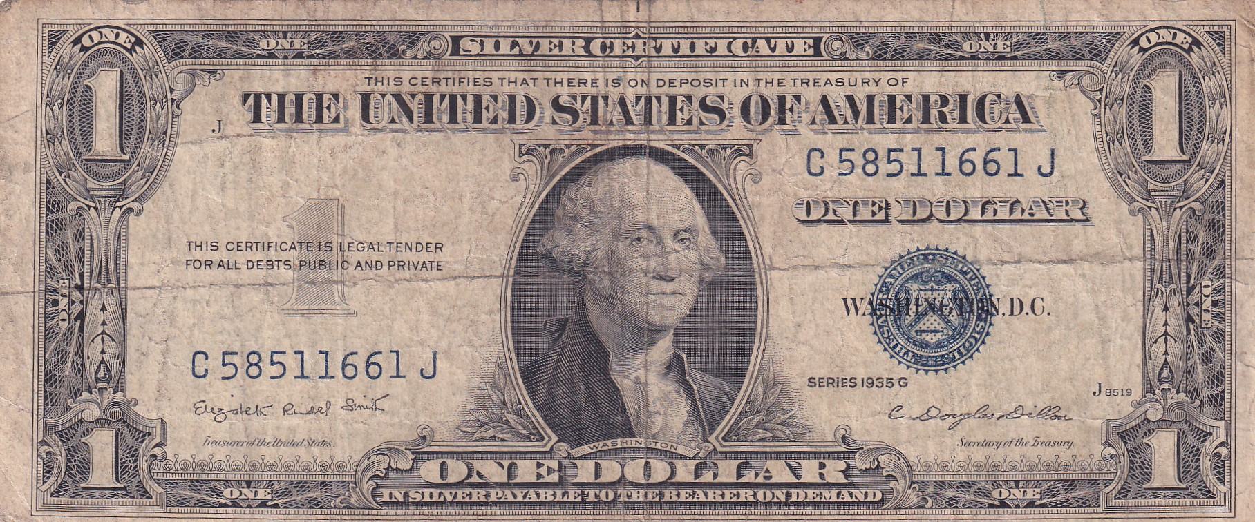 United States 1 Dollar (1935) Silver Certificate, Blue Seal Rare World Note #B2