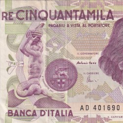 Italy 50 000 Lire Bernini - 2nd type Rare World Note #B2