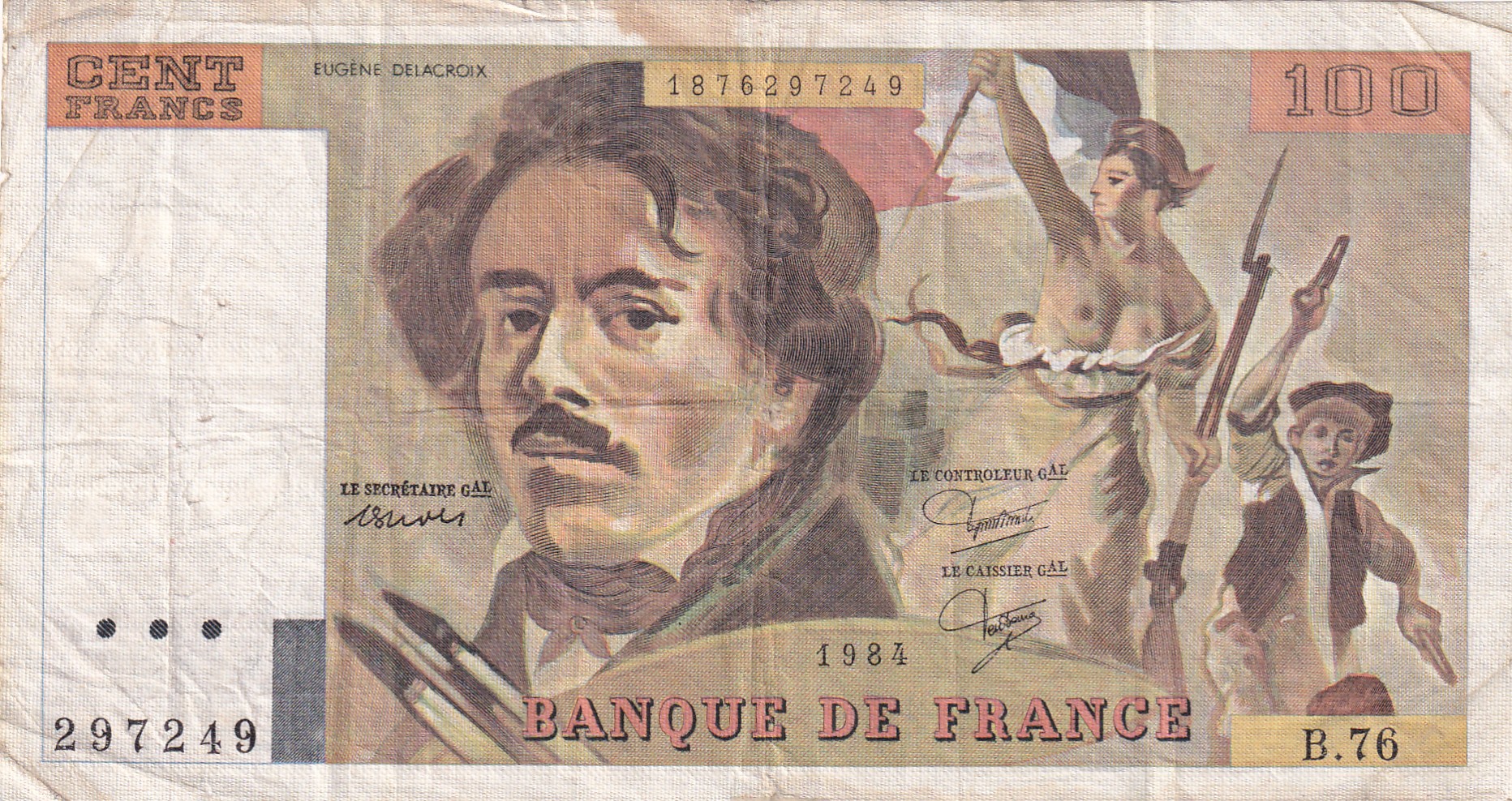 100 French Francs (Eugene Delacroix) Rare World Note#B2