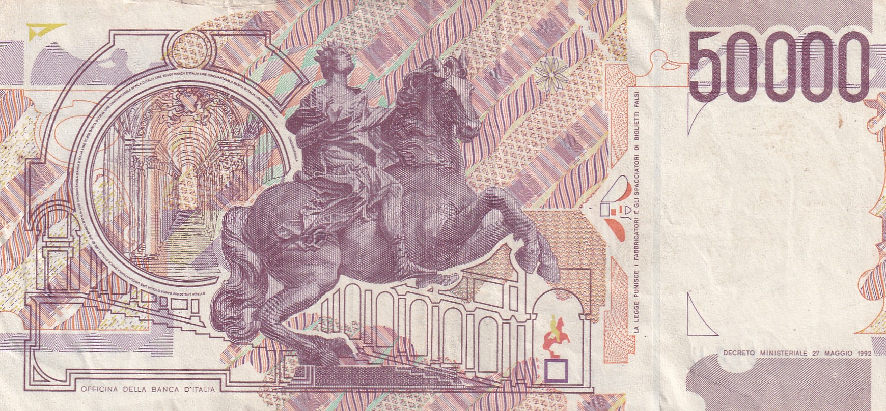 Italy 50 000 Lire Bernini - 2nd type Rare World Note #B2 - Image 2