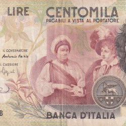 Italy 100 000 Lire Caravaggio - 2nd type Rare World Note #B2