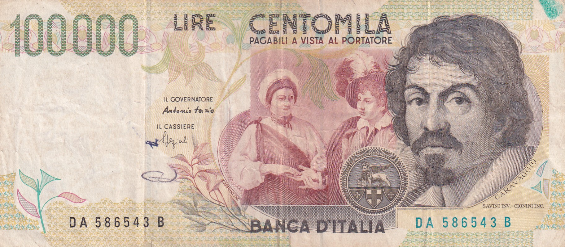 Italy 100 000 Lire Caravaggio - 2nd type Rare World Note #B2