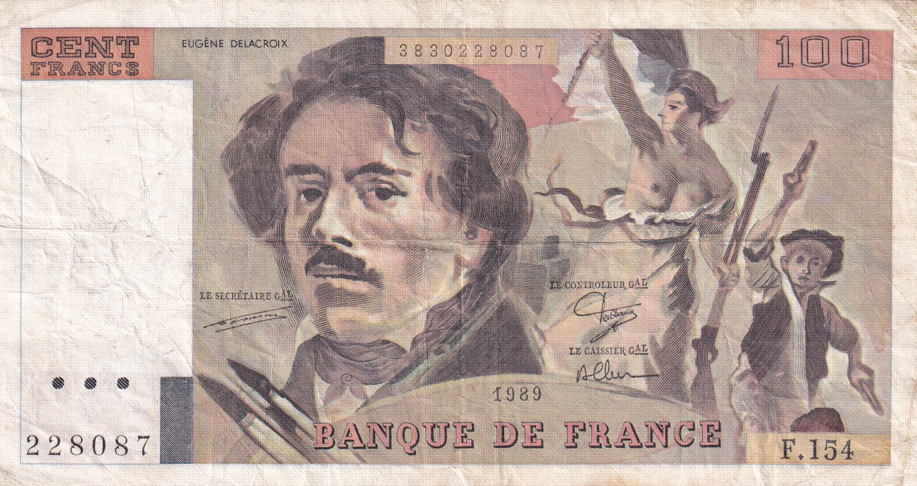 100 French Francs (Eugene Delacroix) Rare World Note#B2