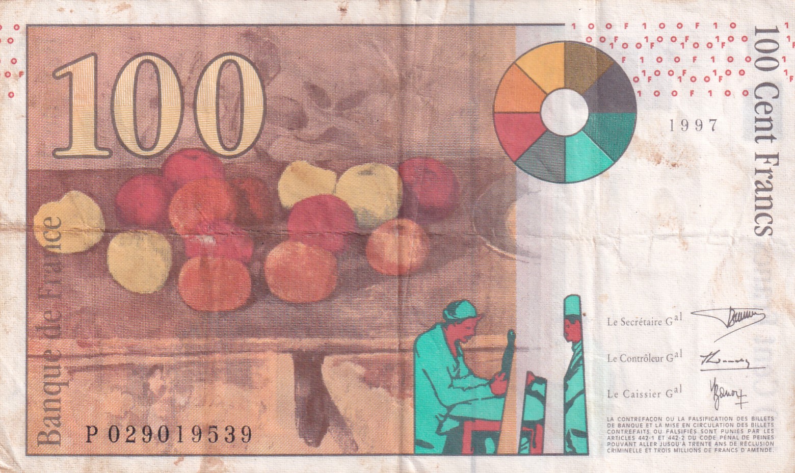 France 100 Francs Paul Cézanne Rare World Note #B2 - Image 2