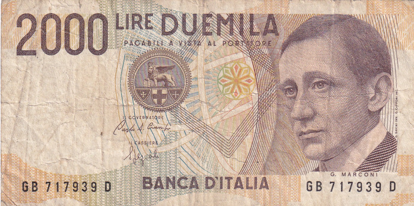 Italy 2000 Lire Marconi Rare World Note#B2