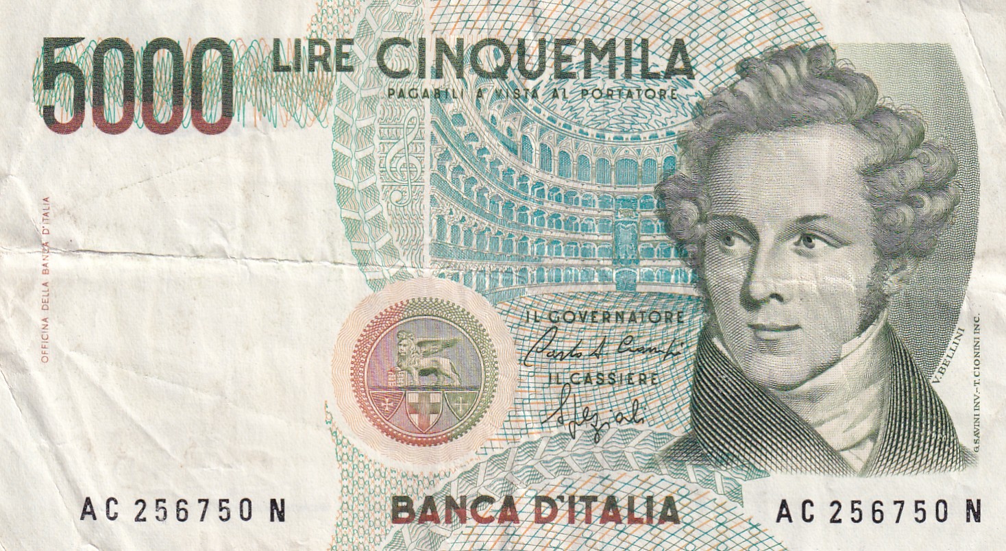 Italy 5000 Lire (Bellini) Rare World Note#B2