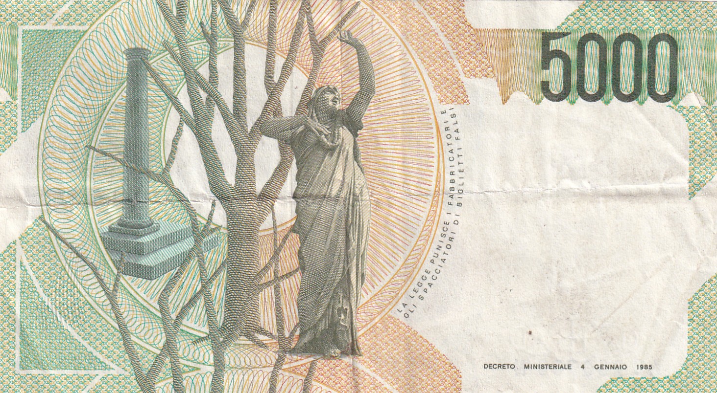 Italy 5000 Lire (Bellini) Rare World Note#B2 - Image 2