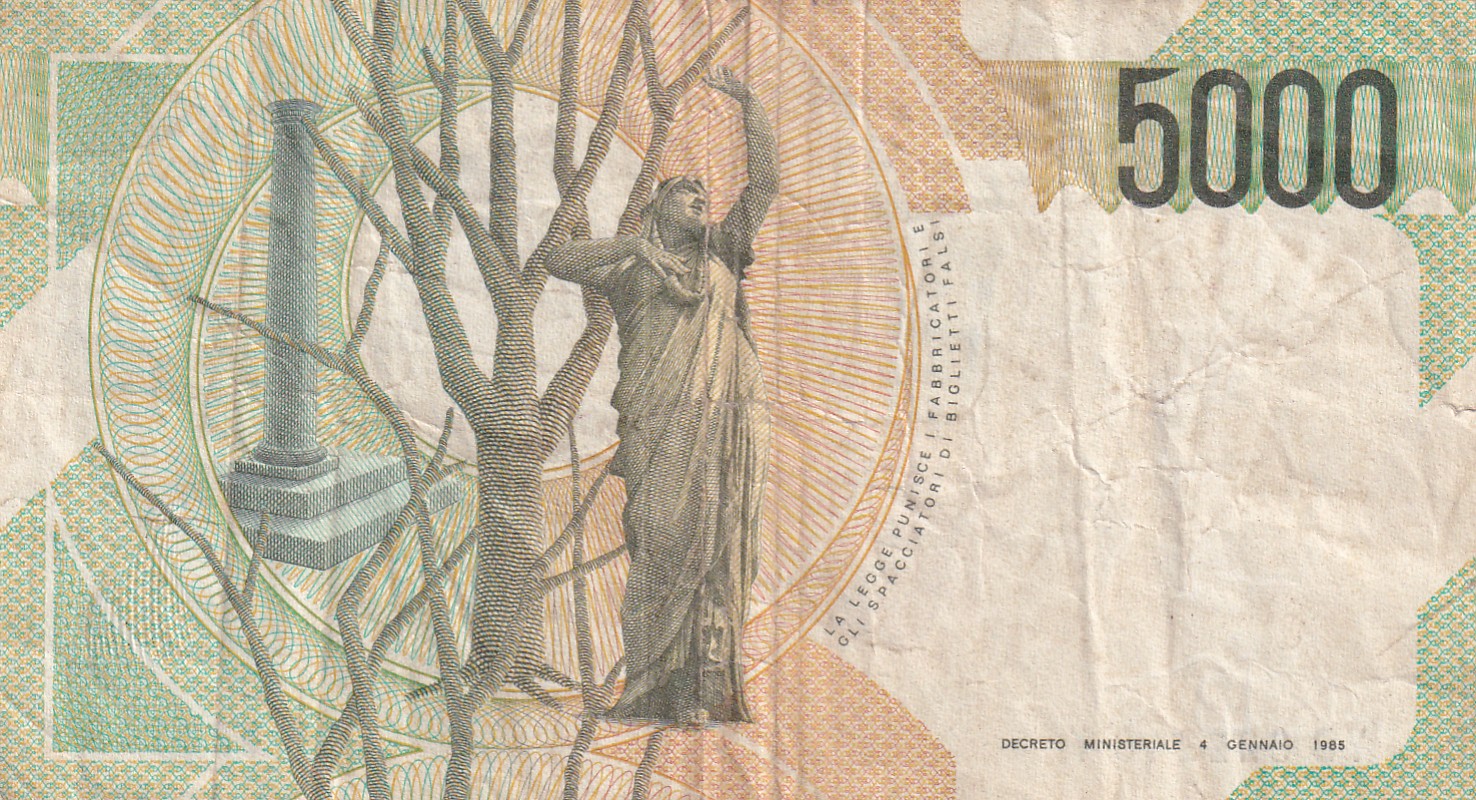 Italy 5000 Lire (Bellini) Rare World Note#B2 - Image 2