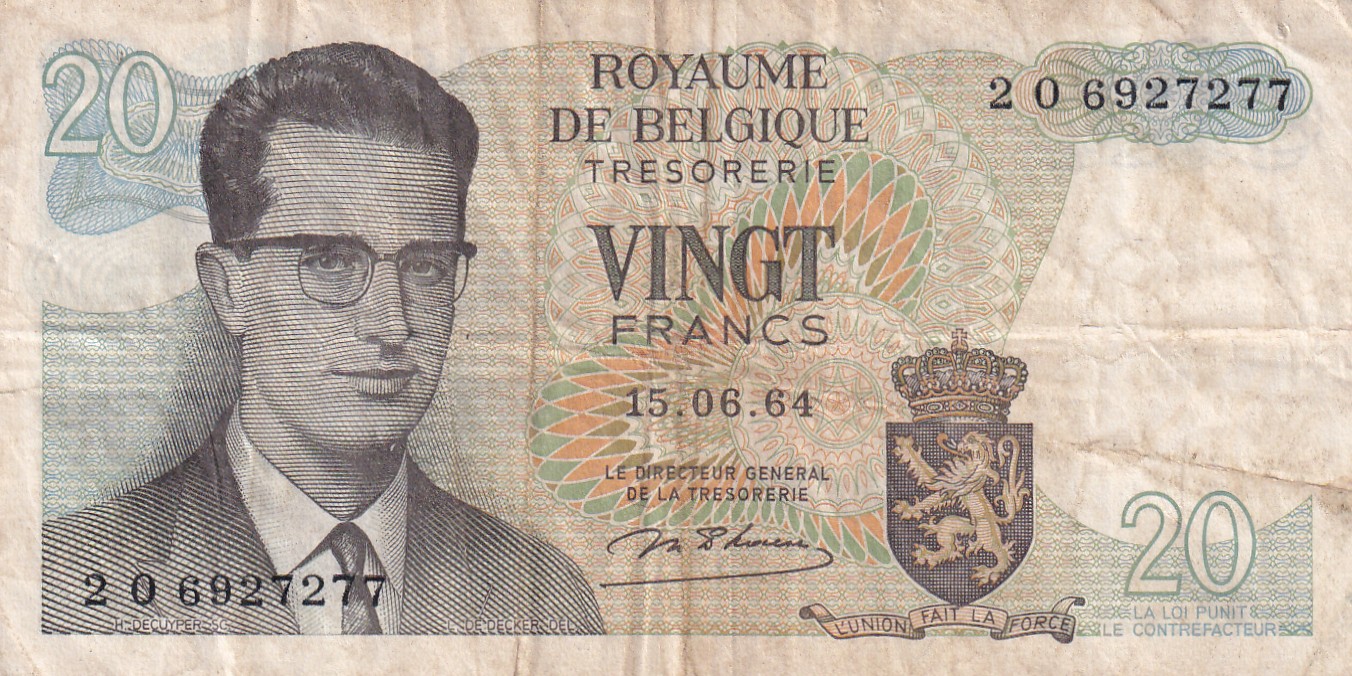 Belgium 20 Francs ( Baudouin) I Rare World Note#B2