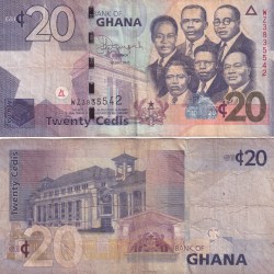 Ghana 20 Cedis lowest price Rare Note #Q