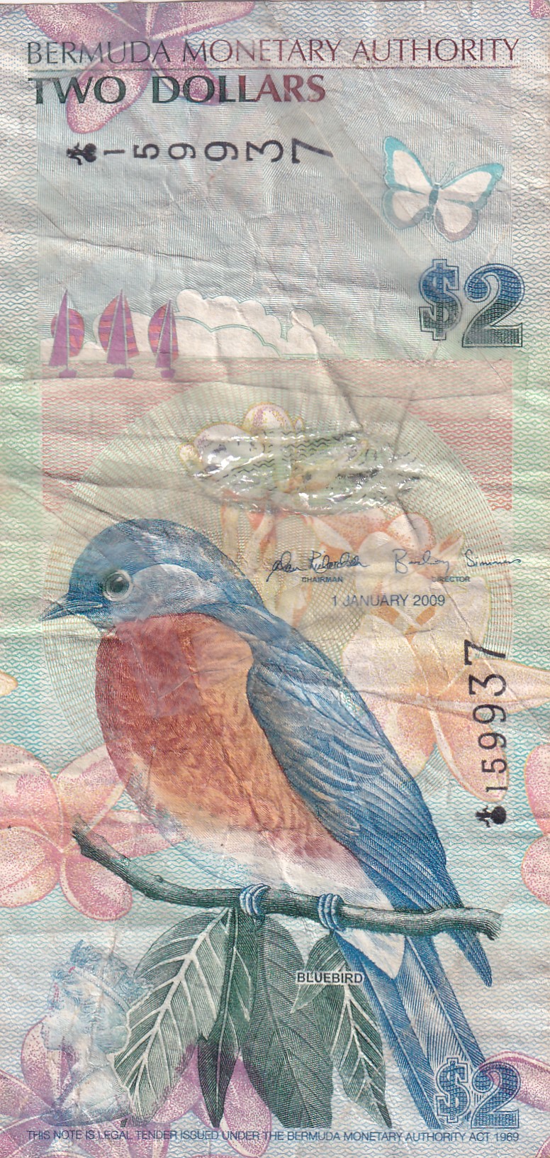 United Kingdom ; Bermuda 2 Dollars - Elizabeth II Bluebird Rare Note #B2