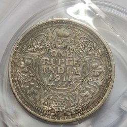 Alternative view of British India George V One Rupee 1911 Silver Coin High Grade