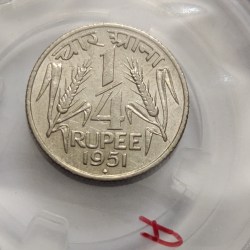 Republic India Goverment 1/4 1951 Mumbai Mint Coin UNC RARE